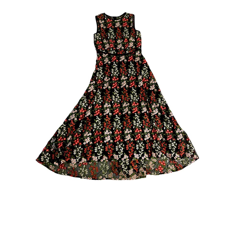 Tahari Black Floral Embroidered Sleeveless Fit & Flare Gown Size 10